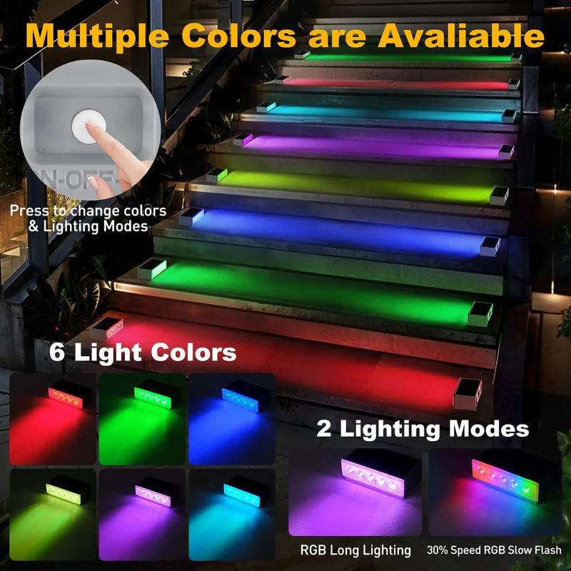 Solar Stufenlicht LumoStep Pro | 6er Set | IP67 Wasserdicht | 6000K & RGB | Garten & Terrasse