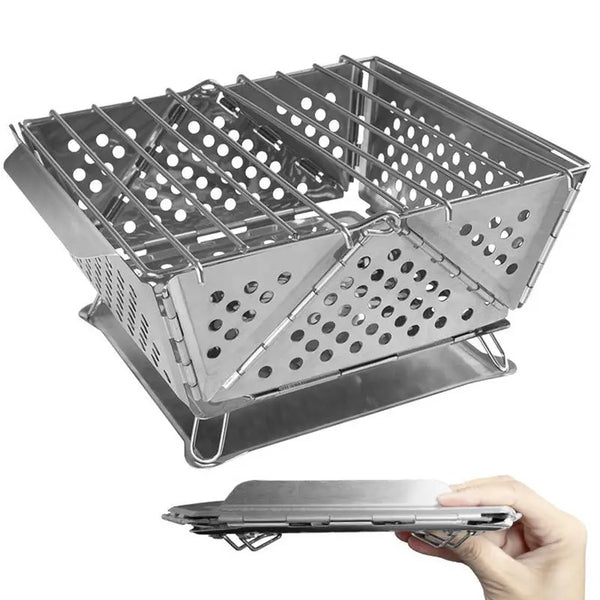 FireFold | Tragbarer Faltgrill aus Edelstahl | Camping- & Outdoor-Holzofen | 20,5 × 18,7 × 9,2 cm