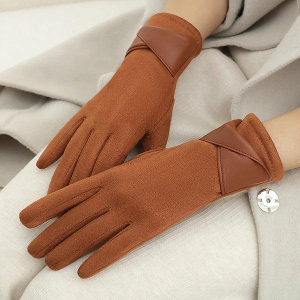 Velouré Damen Winterhandschuhe | Touchscreen-Handschuhe mit Schleife & Samtfutter | Warm, Elegant & Weich | Ideal für Alltag, Autofahren & Radfahren