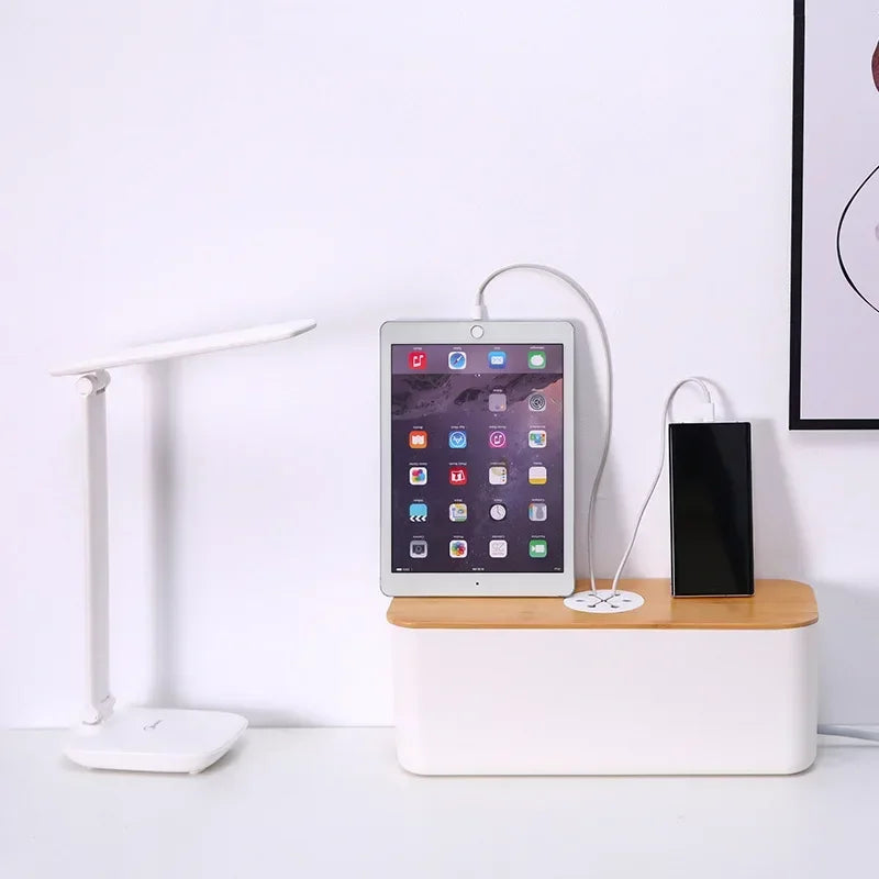 Kabelbox OrgaWood | Schreibtisch Organizer aus Holz & Kunststoff | Für Ladegeräte, Kabel & Zubehör | 29,5×11,4×11 cm