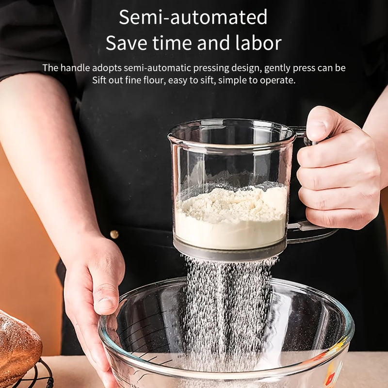 Bakina Mehlsieb halbautomatisch | Doppelsieb mit Quetschgriff | Feinmaschig für Backen & Puderzucker | 2er-Set
