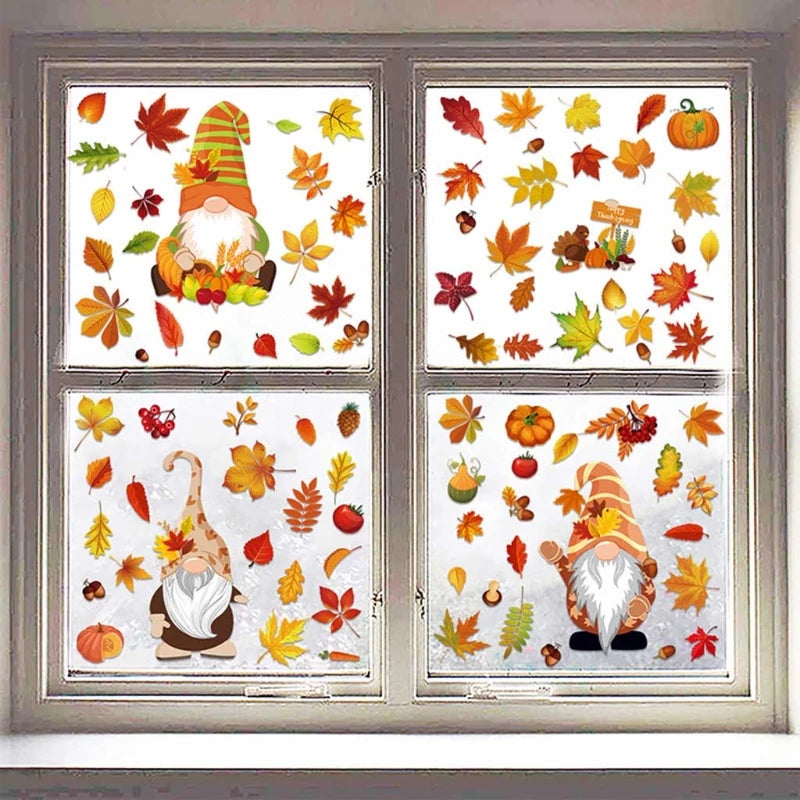 HerbstWichtel | Fenstersticker Set | 6 Bögen | Kürbis, Ahornblatt & Thanksgiving-Deko