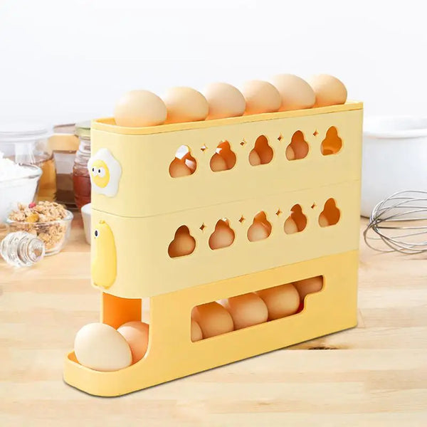 EggRoller Eierhalter für Kühlschrank | 3-stöckiger Roll-Organizer | Platzsparend & stoßsicher | Für bis zu 24 Eier | 33,3 × 7,1 × 23,5 cm