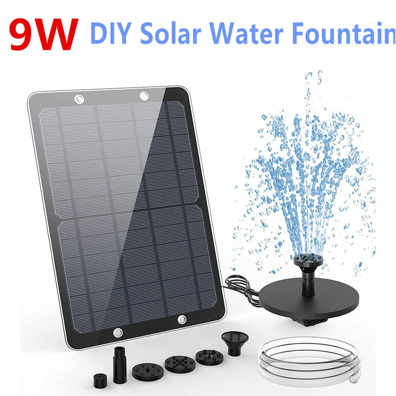 Solar-Springbrunnen AquaViva 9W | DIY-Set mit Düsen & Wasserschlauch | Für Vogelbad, Teich & Garten | 180 L/h Förderleistung