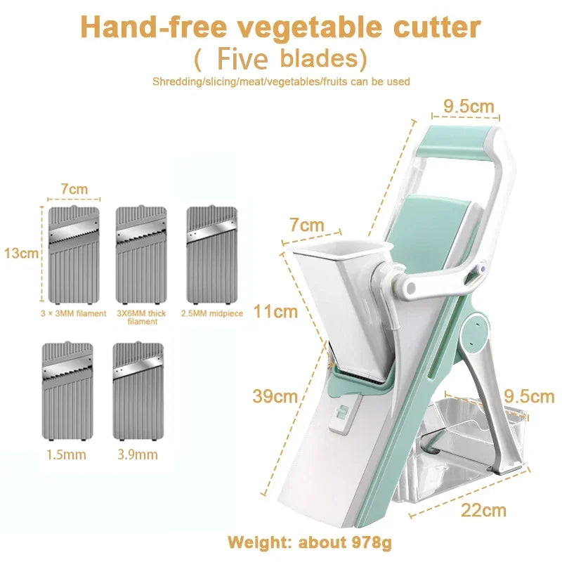 VegroSlicer 5-in-1 Gemüseschneider | Mandoline & Zerkleinerer | Manuell & Sicher | Für Obst, Gemüse & Fleisch | 27 x 11 cm