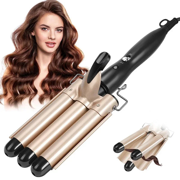 Wellenstyler TripleWave Pro | 3-Fach-Lockenstab Keramik & Turmalin | Für S-Wellen & Glamour-Looks
