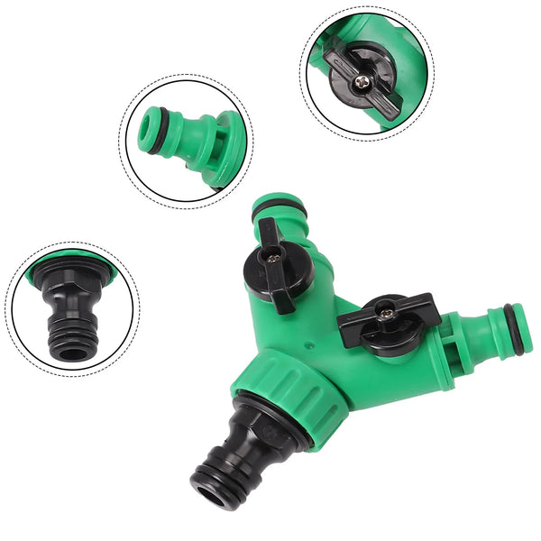 Wasserschlauch-Adapter Aquaflex Duo | 2-Wege-Verteiler mit Drehregler | Robustes ABS | 3/4 Zoll Anschluss