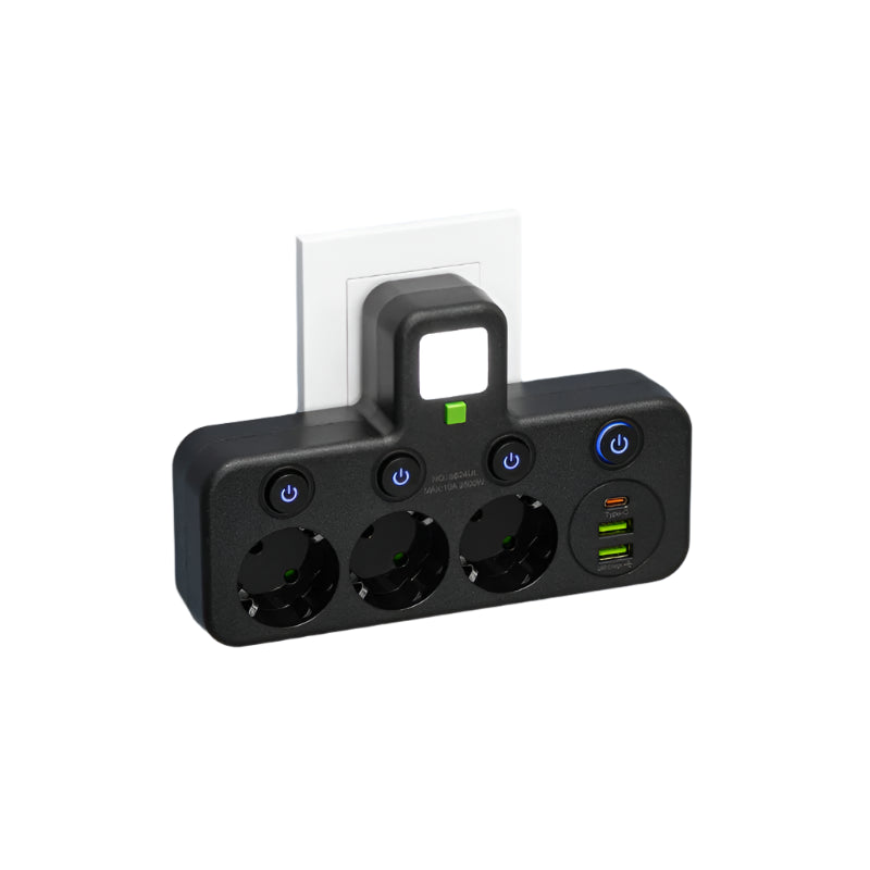 Mehrfachsteckdose VOLTRIQ ProLine | 3–4 Steckplätze + 2× USB & 1× Typ-C | 2500 W | Überspannungsschutz & Kontrollschalter