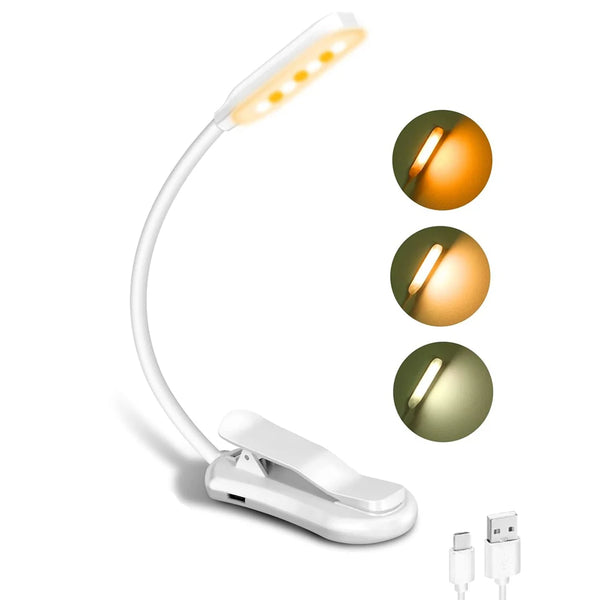 LumiRead Pro | Wiederaufladbare LED Leselampe | 3 Helligkeitsstufen & 3 Farbtemperaturen | Flex-Clip | Augenschonend