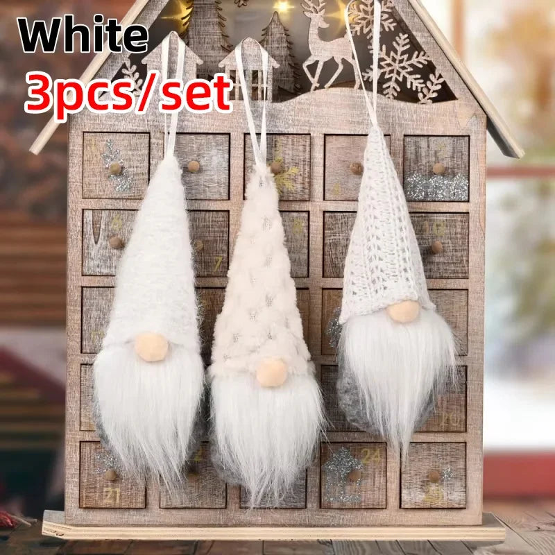 NordiTomte Weihnachtswichtel 3er-Set | Strickstoff & Plüsch | Hängedeko für Weihnachtsbaum & Zuhause | Skandinavische Gnome