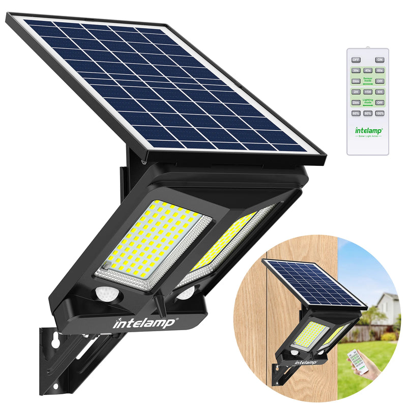 Solatrax Solar Außenlampe mit Bewegungsmelder | Ultrahell 3000LM | Mit Fernbedienung & Dämmerungssensor | Für Garten, Garage & Einfahrt