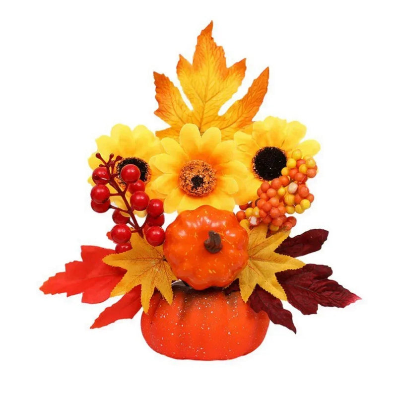 HerbstZauber | Dekokürbis mit Kunstblumen | 25–30 cm | Herbst- & Halloween-Deko