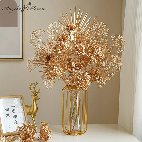 Dekoblume Gold Serie | Palmblatt, Ginkgo & Eukalyptus | Kunstblume 67–84 cm | Hochzeit & Weihnachten