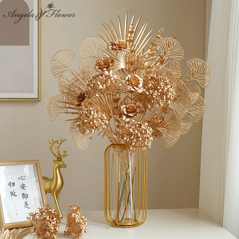 Dekoblume Gold Serie | Palmblatt, Ginkgo & Eukalyptus | Kunstblume 67–84 cm | Hochzeit & Weihnachten