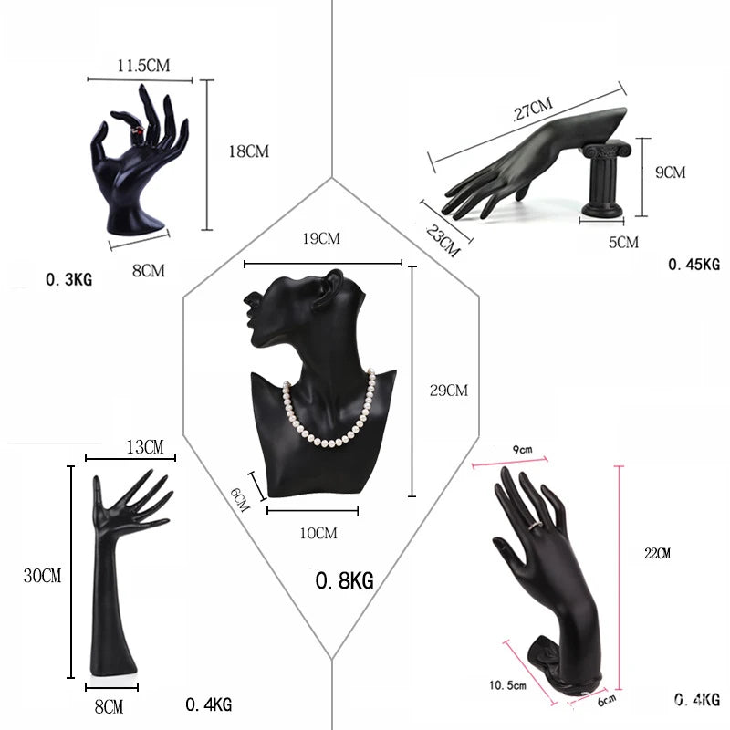 Schmuckdisplay EleganzForm  | Deko-Hand & Büste für Schmuckpräsentation | Für Ringe, Uhren, Armbänder & Halsketten | Künstlerische Deko