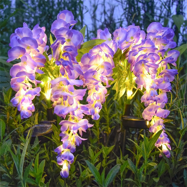 Solaflora Solar Gartenleuchten mit 4 Blütenzweigen | Wisteria-Design | 2 Leuchtmodi | Wasserdichte LED Deko-Beleuchtung für Garten, Terrasse & Wege