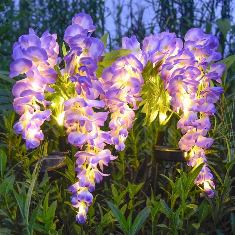 Solaflora Solar Gartenleuchten mit 4 Blütenzweigen | Wisteria-Design | 2 Leuchtmodi | Wasserdichte LED Deko-Beleuchtung für Garten, Terrasse & Wege