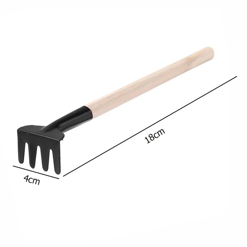 PlanturaMini Gartenwerkzeug-Set 3-teilig | Mini-Schaufel & Rechen | Für Balkon & Zimmerpflanzen | Holzgriff & Metallkopf