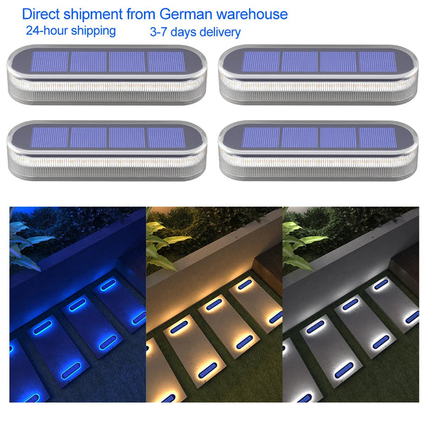 Solar-Stufenlicht LumaStep | IP68 Wasserdicht | 30 LEDs | Warm-/Kaltweiß/Blau | Für Terrasse, Zaun & Außenbereich