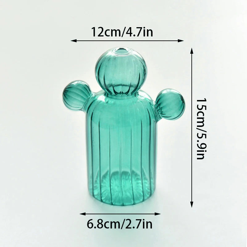 Glasvase CactoGlow | Farbige Kaktus-Form | Handgefertigt & Transparent | Für Hydrokultur & Wohn-Deko