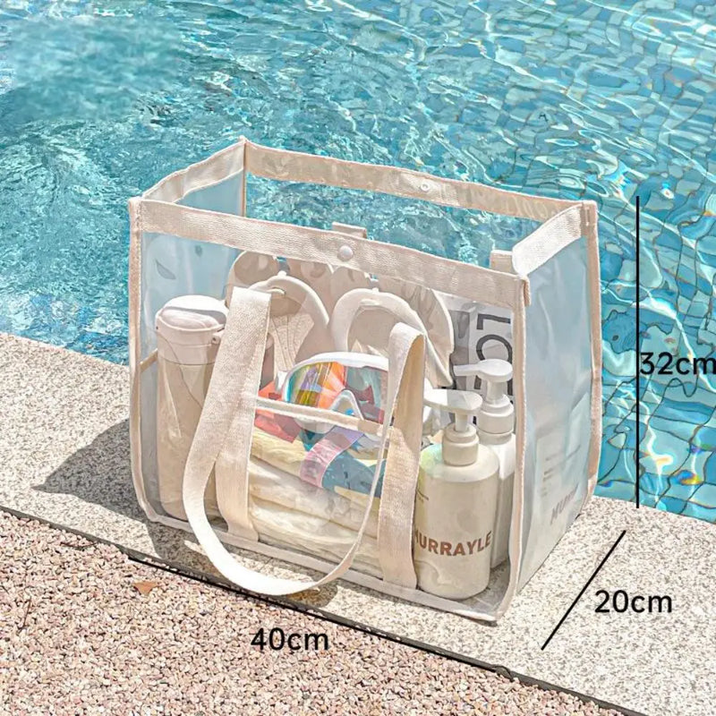 ClearVoyage Transparente Strandtasche aus PVC | Faltbar & Wasserdicht | Mit Reißverschluss & Schultergurt | Für Schwimmbad, Strand & Camping