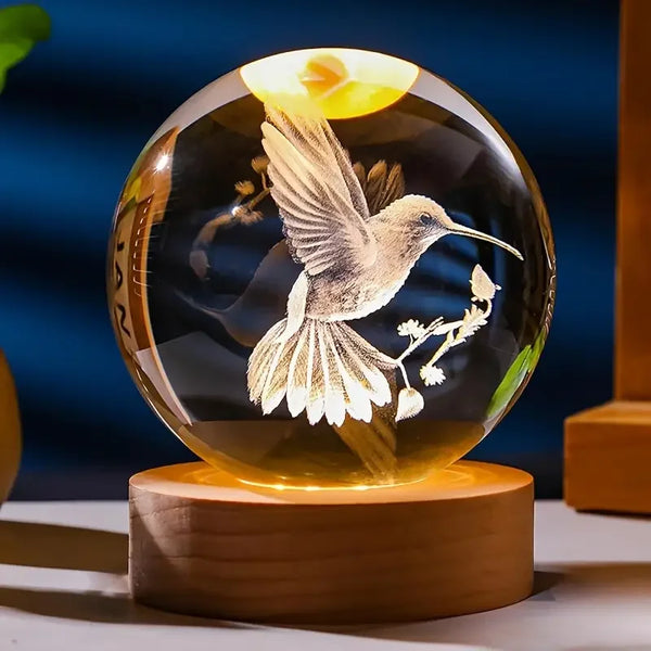 Colibria Kristallkugel Kolibri | 3D-Lasergravur & LED-Sockel | Dekoration & Geschenkidee