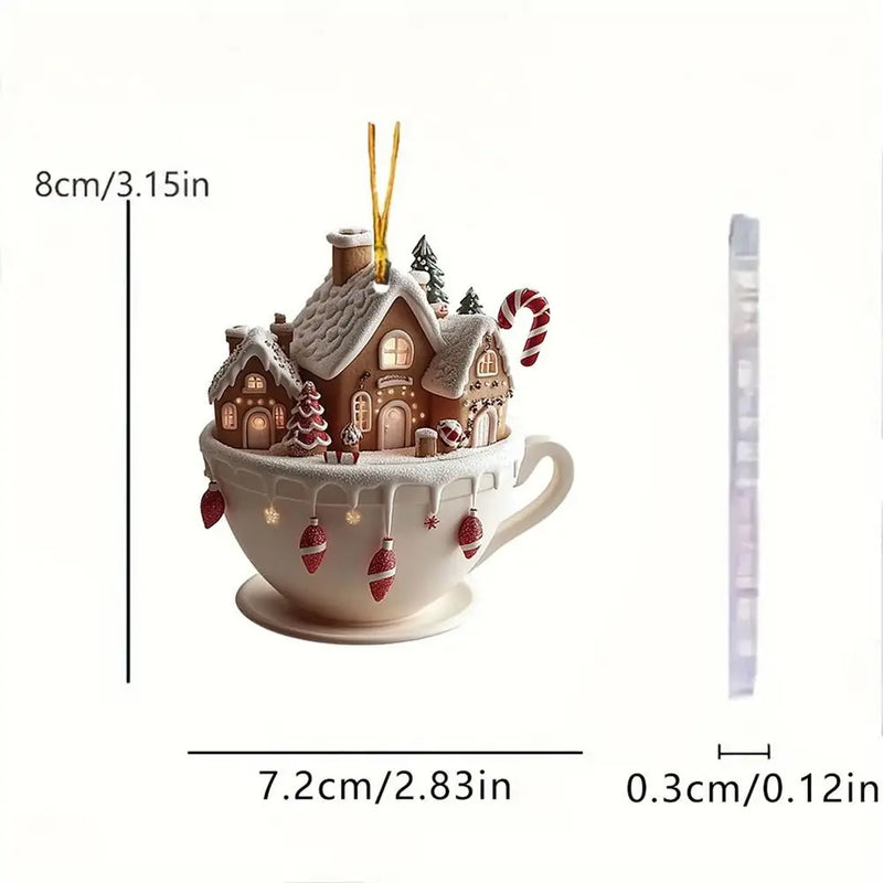 FestivaBrew Weihnachtsanhänger | Acryl-Ornament Kaffeetasse mit Wintermotiv | Nachhaltiger Christbaumschmuck | 8 × 7 cm