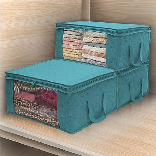 TexturaBox Faltbare Aufbewahrungsbox 49×36×21 cm | Mit Sichtfenster & Reißverschluss | Für Kleidung, Decken & Spielzeug