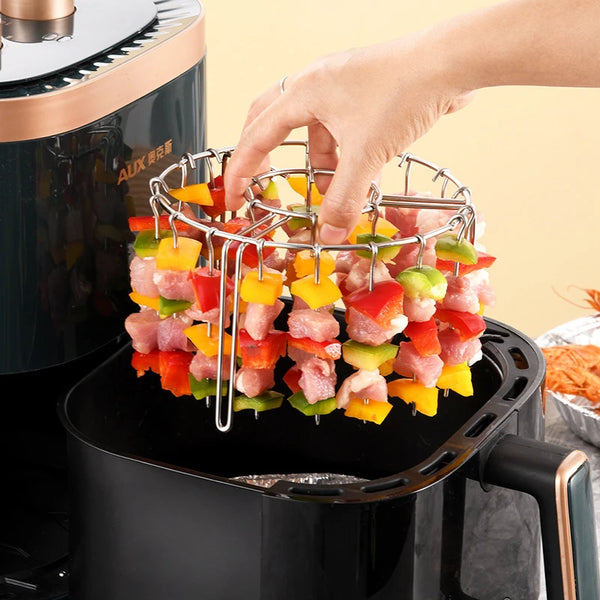 GrillTower Vertikaler Spießhalter aus Edelstahl | Für Grill & Heißluftfritteuse | Platz für 12/24/48 Spieße | 19 × 10 cm