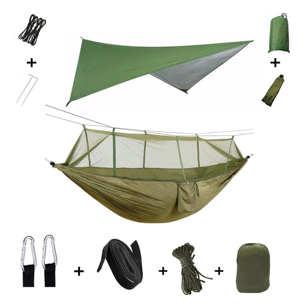Trekviva Camping-Hängematte | Integriertes Moskitonetz & Regendach | Ultraleicht & Reißfest | 3-in-1 Outdoor Lösung
