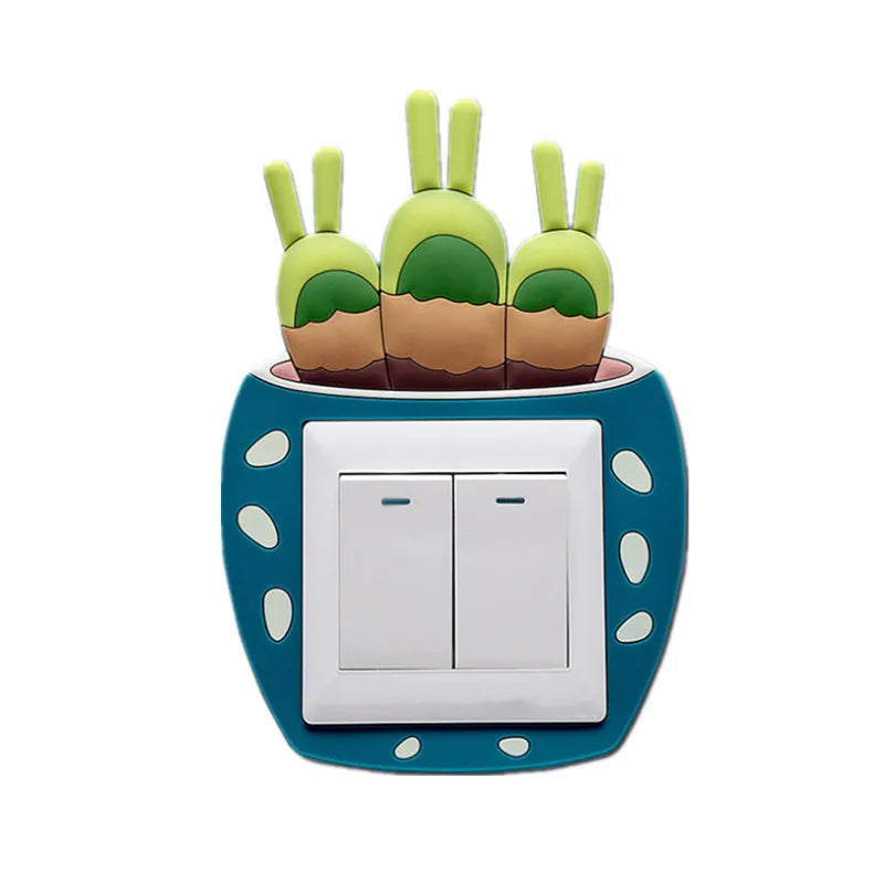 Lumosil Leuchtender 3D Schalter-Sticker Kaktus | Silikon-Wandschutz für Lichtschalter & Steckdosen | 8,6 × 8,6 cm