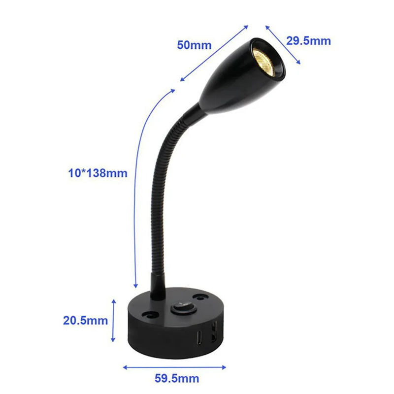 FlexiBeam RV Leselampe | 12V–24V Schwanenhals-Licht mit USB-C Schnellladefunktion | LED Innenbeleuchtung für Wohnmobil, Boot & Camper