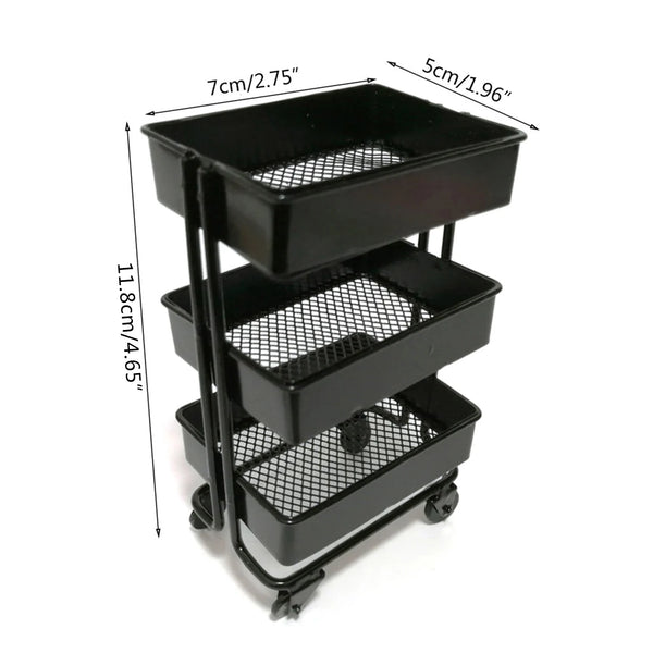 Mini-Regal TinyTrolley | Puppenhaus Deko mit Rollen | 3 Ebenen | Metall | Für Bücher & Accessoires