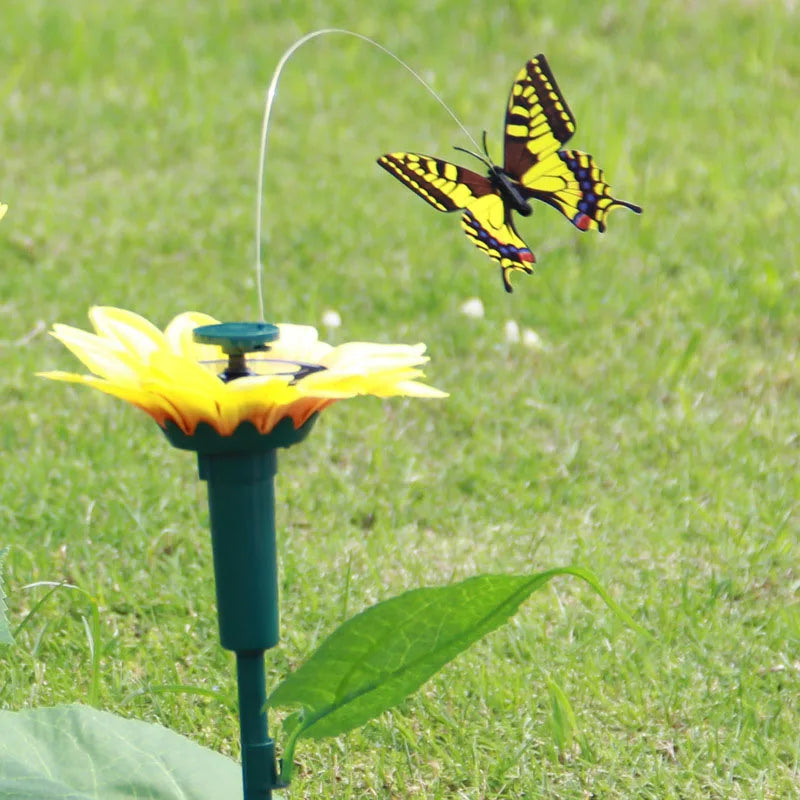 SOLAVIA Sonnenblumen-Gartenstecker | Mit drehendem Schmetterling oder Kolibri | Solar-Deko für Garten & Topfpflanzen | 20×20×10 cm