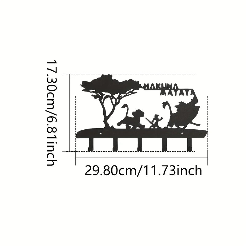 KeyLuma Schlüsselbrett Wand | 5 Haken Schlüsselhalter Metall | Schwarzer Wandhaken mit Dekor-Motiv | Robustes Design & Hochwertige Oberfläche