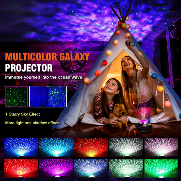 Sternenprojektor GalaxyWave | LED Nachtlicht & Musikbox | Mit Bluetooth & Fernbedienung | Romantisches Sternen- & Ozean-Ambiente