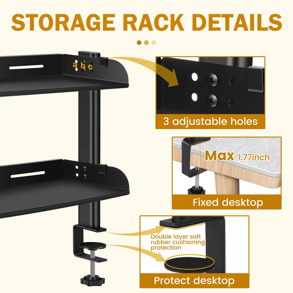 ClampRack Pro Zweistöckiges Schreibtischregal mit Klemme | Platzsparender Organizer | Höhenverstellbar & ohne Bohren | 44 × 39 × 15,5 cm