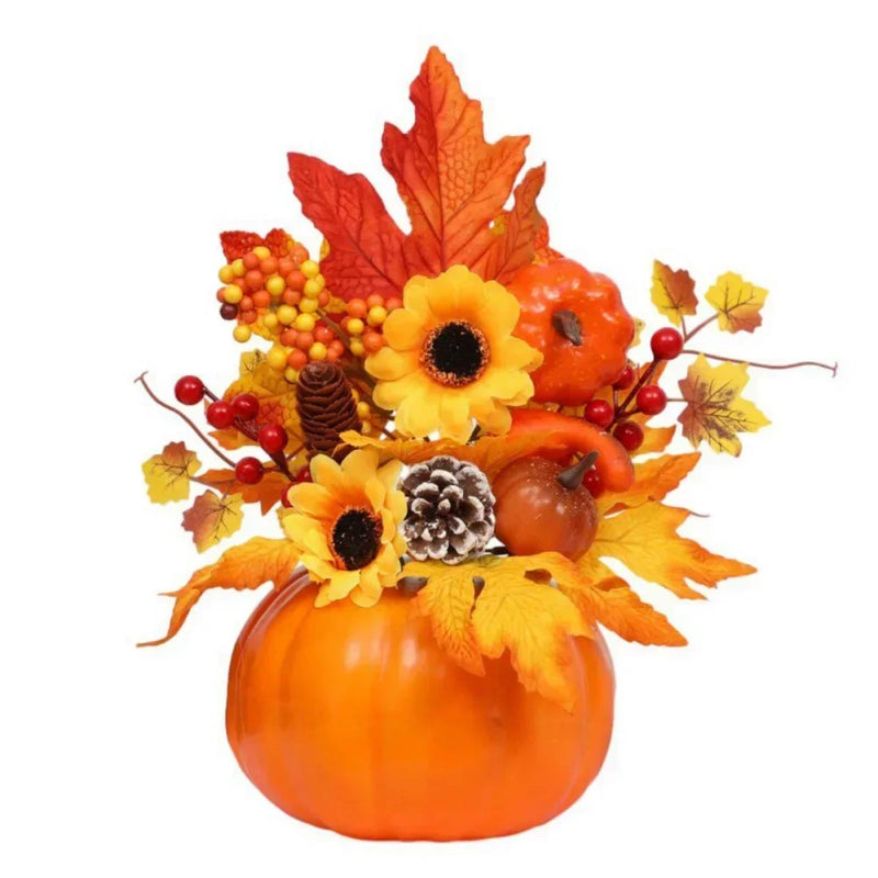 HerbstZauber | Dekokürbis mit Kunstblumen | 25–30 cm | Herbst- & Halloween-Deko