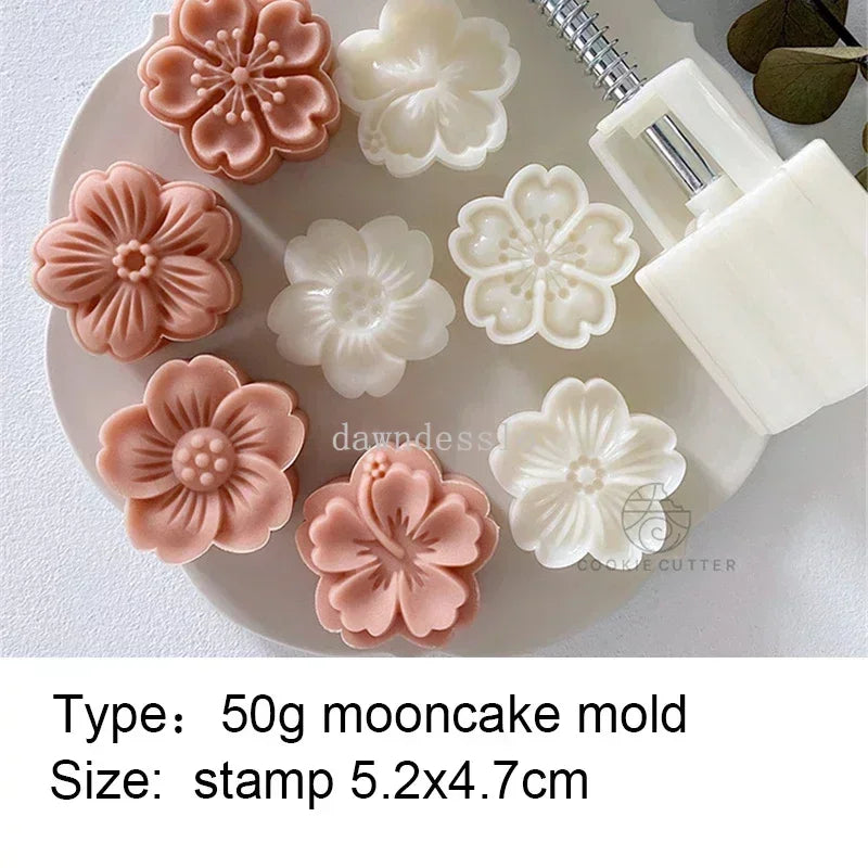 LunaBake Mondkuchen-Formen Set 4-tlg. | Blumenförmige Backformen für 75g Gebäck | Hochwertige Kunststoff-Pressformen für Mooncakes, Fondant & Pralinen