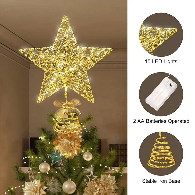 Stelloria Weihnachtsstern Baumspitze | LED Beleuchtung | Batteriebetrieben | Warmweiß | Metall-Drahtdesign