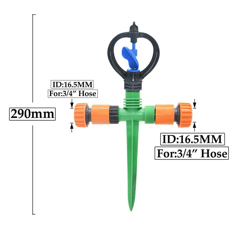 Aqualino Gartensprinkler 360° drehbar | Automatische Bewässerung | Vortex-Düsen | 4–5 m Reichweite