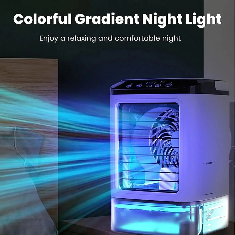 AerisGlow Breeze 900 Luftkühler mit Ultraschall-Vernebelung | 3-Stufen-Ventilator & Nachtlicht | Tragbar & Leise | 900 ml Wassertank für Büro & Zuhause