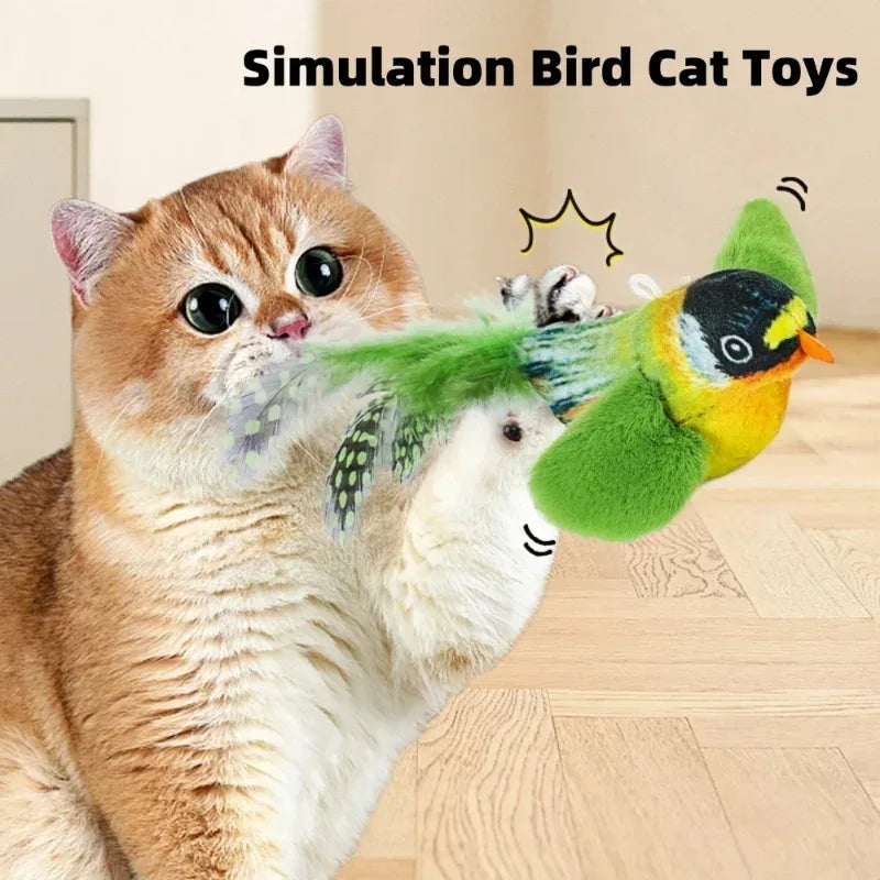 MiauFun | Interaktives Katzen-Spielzeug | Elektrischer Vogel mit Geräuschen | Plüsch-Beiß- & Kau-Spielzeug für Katzen