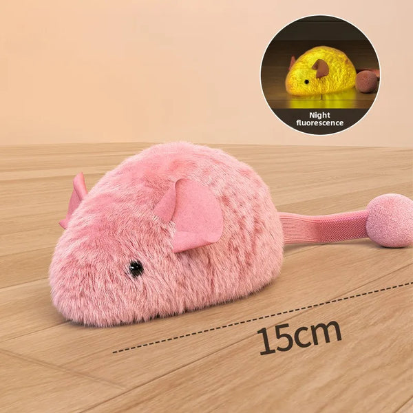 FelioFun Interaktive Plüschmaus | Mit Tiergeräuschen & Leuchtfunktion | 15 cm | Katzenspielzeug