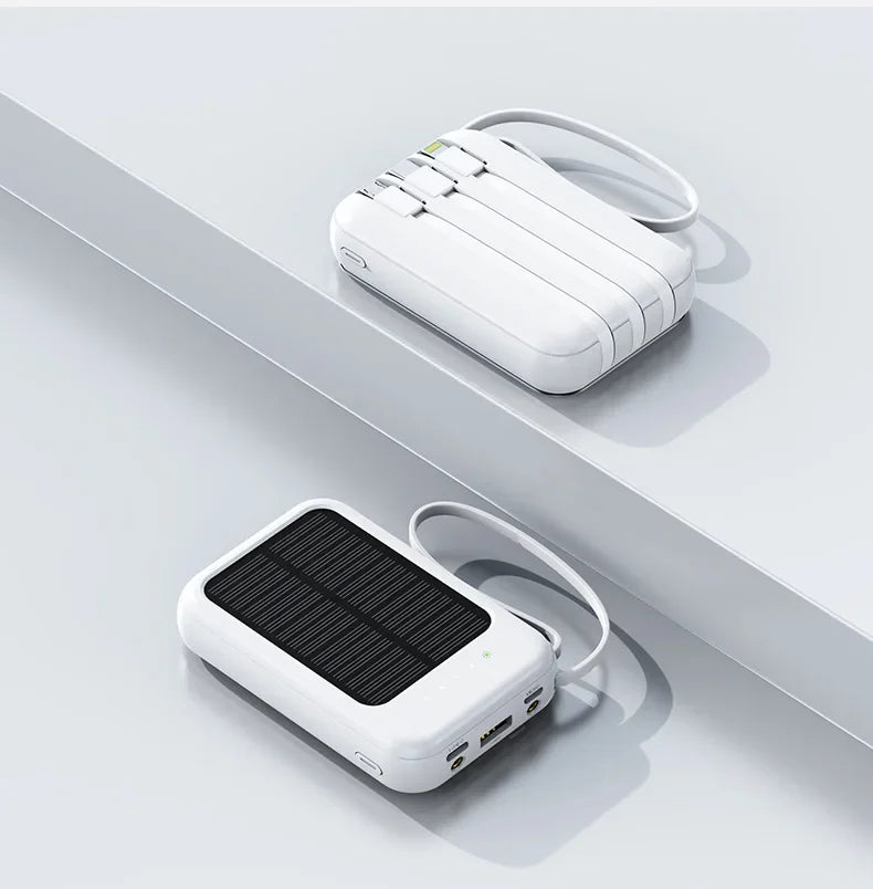 Solar-Powerbank Solivon Core 20K | 20.000 mAh | Mit integrierten Kabeln & LED-Taschenlampe | Für iPhone, Samsung, Xiaomi & mehr