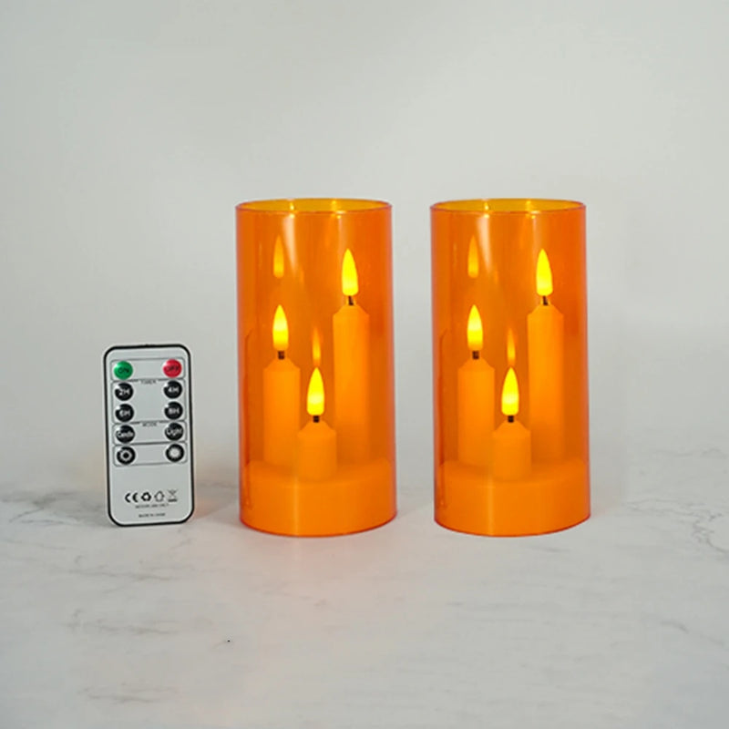 LumièreTrio LED-Stumpenkerze mit 3 Dochten | 7,5 × 15 cm | Fernbedienung & Timer | Flackerndes Warmlicht | Acryl-Design