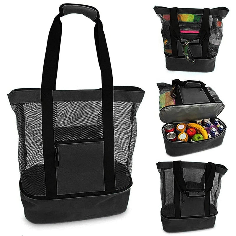 Strandtasche SANDORIA 2-in-1 | Mit Kühlfach & Netzaufbewahrung | Für Spielzeug, Muscheln & Snacks | Leicht & faltbar