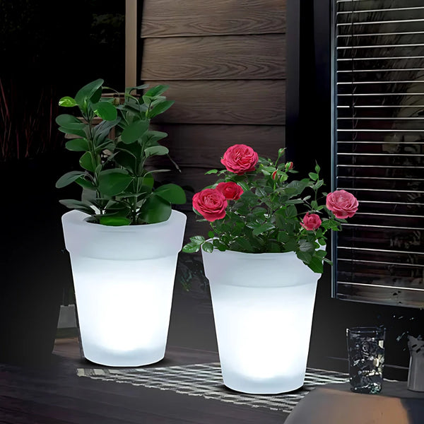 Florasun GlowPot Solar Blumentopf mit LED Beleuchtung | Leuchtender Pflanztopf für Garten & Balkon | Wasserdicht & Wiederaufladbar
