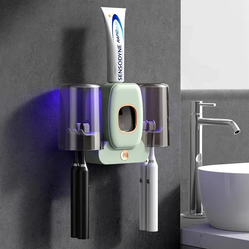 UV Zahnbürstenhalter PureBrush UV | Sterilisation mit UV-Licht | Automatischer Zahnpastaspender | Wandmontage ohne Bohren