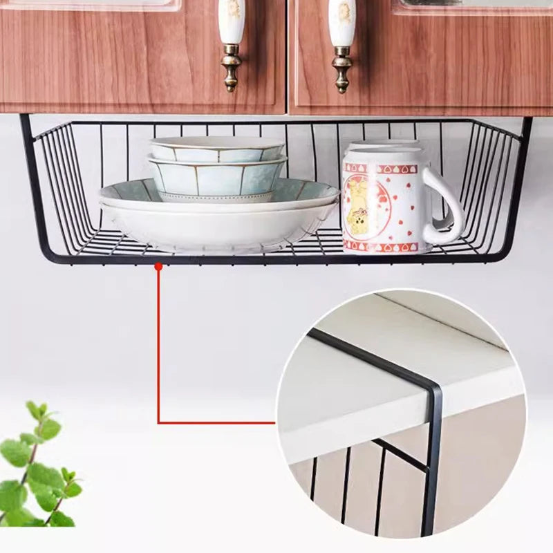 Cabvoro Hängekorb | Unterregal-Aufbewahrung | Metallgitter in Schwarz/Weiß | Für Küche, Schrank & Büro